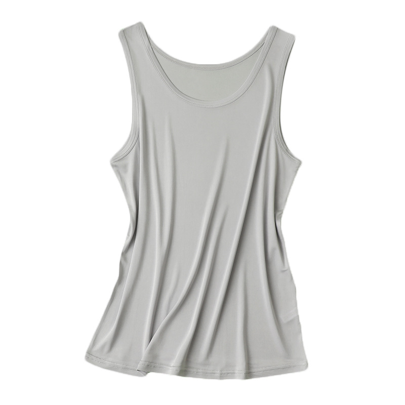 Vesta zo silkej hodvábnej priadze s širokými ramenami - 100% hodváb Mulberry, okrúhly výstrih, tenká látka 101–120 g/m2, leto 2024, ležérny štýl