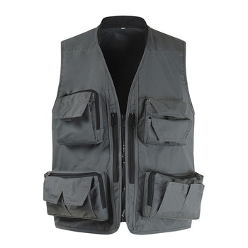 Pracovný vest s viacerými vreckami — potlač/farbenie, bez goliera, zips, bez kapucne; tkanina: konopno-poliesterová zmes (95% polyester); podšívka: polyester; vhodné pre štyri obdobia