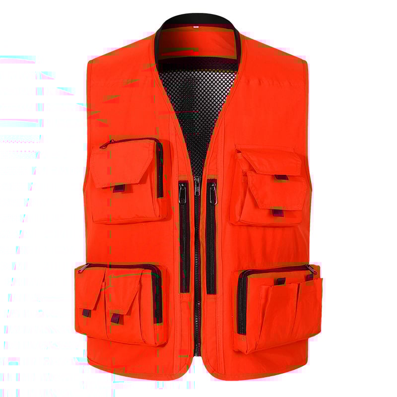 Pracovný vest s viacerými vreckami — potlač/farbenie, bez goliera, zips, bez kapucne; tkanina: konopno-poliesterová zmes (95% polyester); podšívka: polyester; vhodné pre štyri obdobia