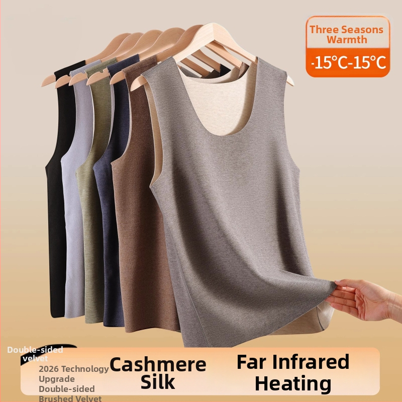 Pánska termovesta, kašmírovopoliesterová zmes, hrubý materiál 251–300 g/m², okrúhly golier, vhodná na zimu, jar a jeseň