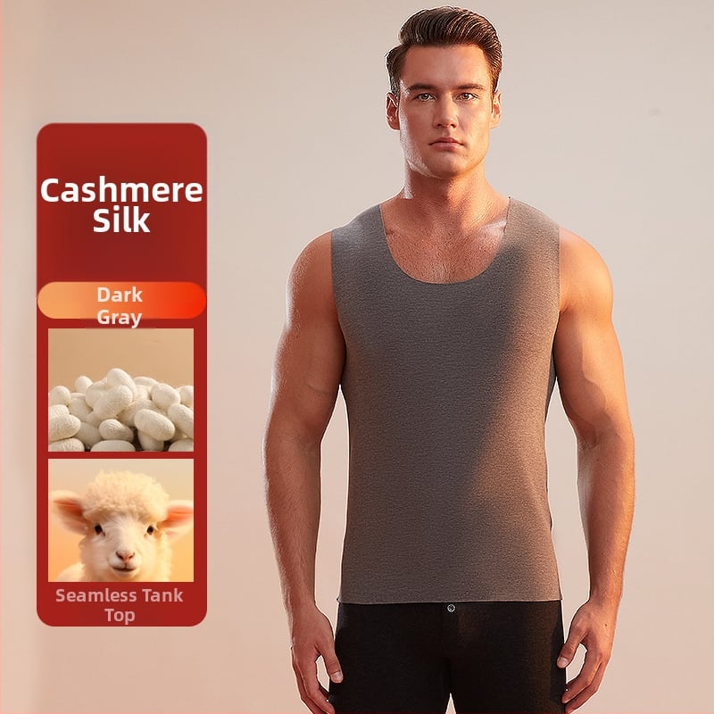 Pánska termovesta, kašmírovopoliesterová zmes, hrubý materiál 251–300 g/m², okrúhly golier, vhodná na zimu, jar a jeseň