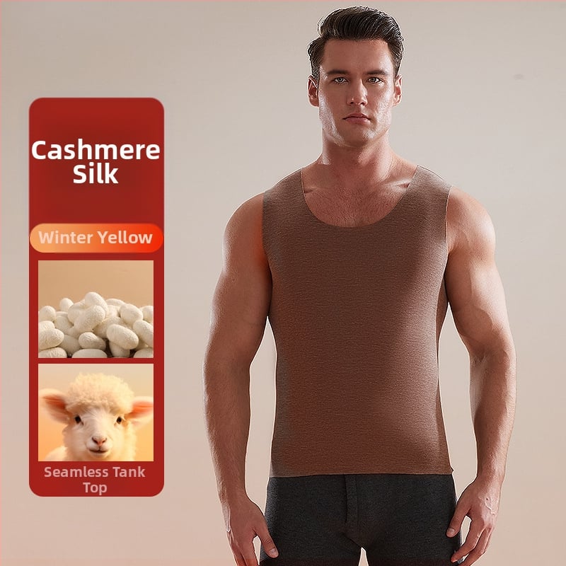 Pánska termovesta, kašmírovopoliesterová zmes, hrubý materiál 251–300 g/m², okrúhly golier, vhodná na zimu, jar a jeseň