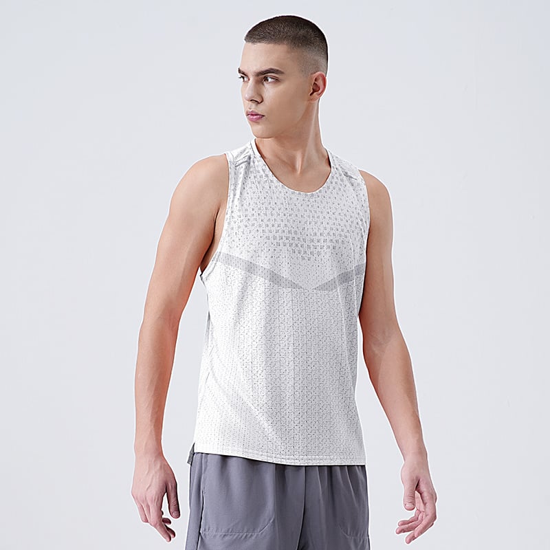 Pánska rýchloschná bezruká vesta na beh — kockovaný vzor, 100% polyester, Ice Silk, odvádzanie potu, leto