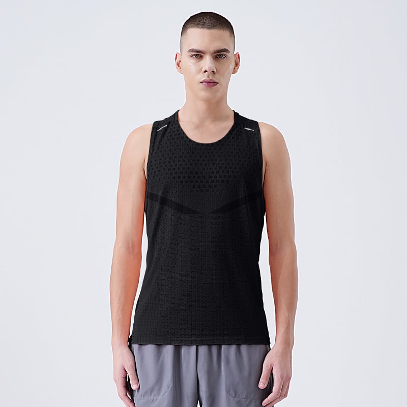 Pánska rýchloschná bezruká vesta na beh — kockovaný vzor, 100% polyester, Ice Silk, odvádzanie potu, leto