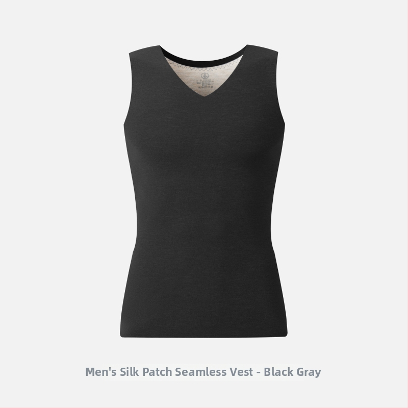 Pánska termálna vesta s V-krkom, fleece podšívka, pletené tkanivo, stredná dĺžka, polyester-spandex (90–95% polyesteru)