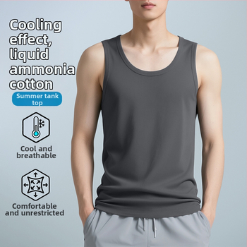 Ανδρικό αμάνικο τοπάκι με στρογγυλή λαιμόκοψη, μίξη βαμβάκι-πολυεστέρα, λεπτό και ελαφρύ, στενή γραμμή, ίσιο τελείωμα, 61% βαμβάκι, 39% πολυεστέρα