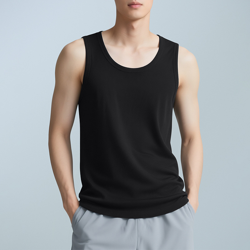 Ανδρικό αμάνικο τοπάκι με στρογγυλή λαιμόκοψη, μίξη βαμβάκι-πολυεστέρα, λεπτό και ελαφρύ, στενή γραμμή, ίσιο τελείωμα, 61% βαμβάκι, 39% πολυεστέρα