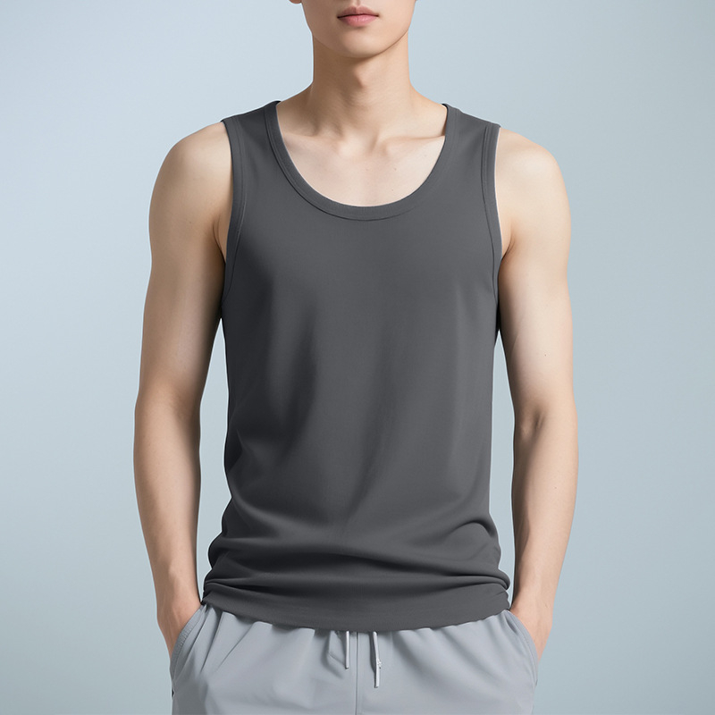 Ανδρικό αμάνικο τοπάκι με στρογγυλή λαιμόκοψη, μίξη βαμβάκι-πολυεστέρα, λεπτό και ελαφρύ, στενή γραμμή, ίσιο τελείωμα, 61% βαμβάκι, 39% πολυεστέρα