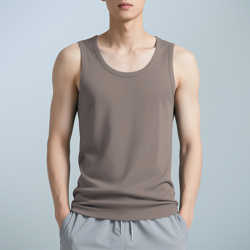 Ανδρικό αμάνικο τοπάκι με στρογγυλή λαιμόκοψη, μίξη βαμβάκι-πολυεστέρα, λεπτό και ελαφρύ, στενή γραμμή, ίσιο τελείωμα, 61% βαμβάκι, 39% πολυεστέρα