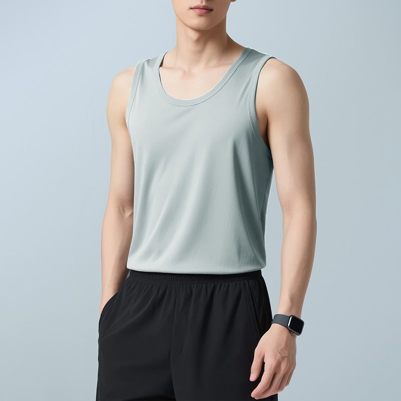 Ανδρικό αμάνικο τοπάκι με στρογγυλή λαιμόκοψη, μίξη βαμβάκι-πολυεστέρα, λεπτό και ελαφρύ, στενή γραμμή, ίσιο τελείωμα, 61% βαμβάκι, 39% πολυεστέρα