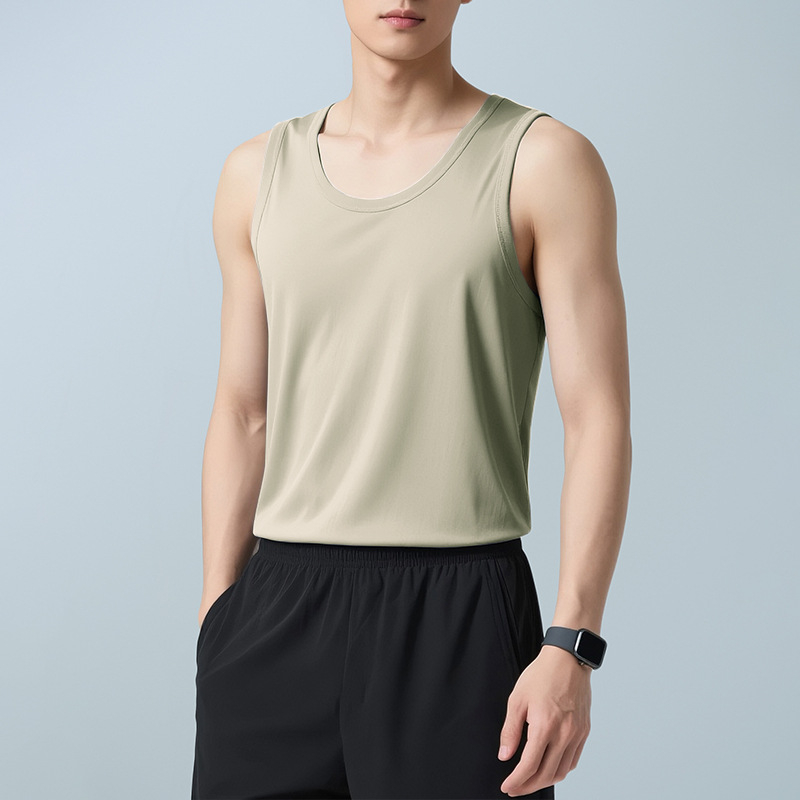 Ανδρικό αμάνικο τοπάκι με στρογγυλή λαιμόκοψη, μίξη βαμβάκι-πολυεστέρα, λεπτό και ελαφρύ, στενή γραμμή, ίσιο τελείωμα, 61% βαμβάκι, 39% πολυεστέρα