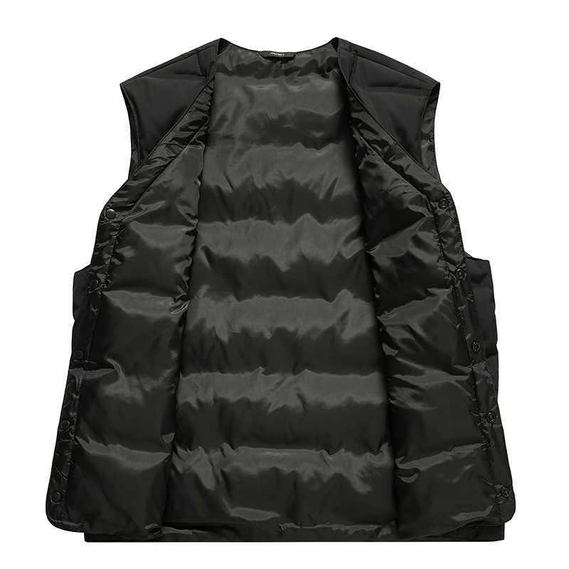 Pánska vesta s kačacím perím, bez rukávov, zimná kolekcia 2025, materiál: nylon, výplň: kačacie perie, obsah peria 86–90%, hrúbka: zosilnená