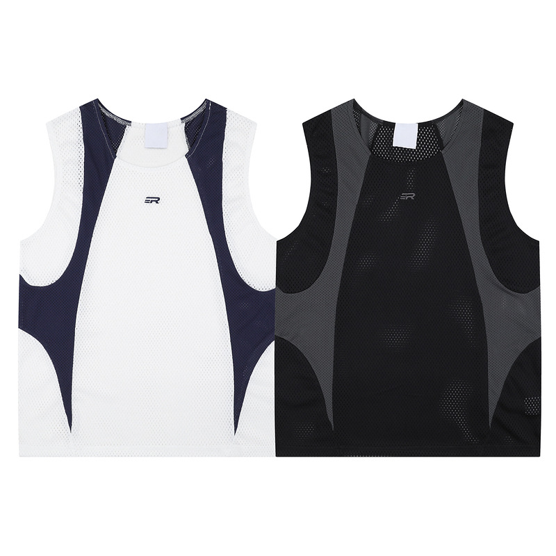 Δίκτυωτο αναπνεύσιμο αμάνικο μπλουζάκι μπάσκετ – unisex, χαλαρή γραμμή, μοτίβο με γράμματα, 95% νάιλον, καλοκαίρι, αστικό στυλ