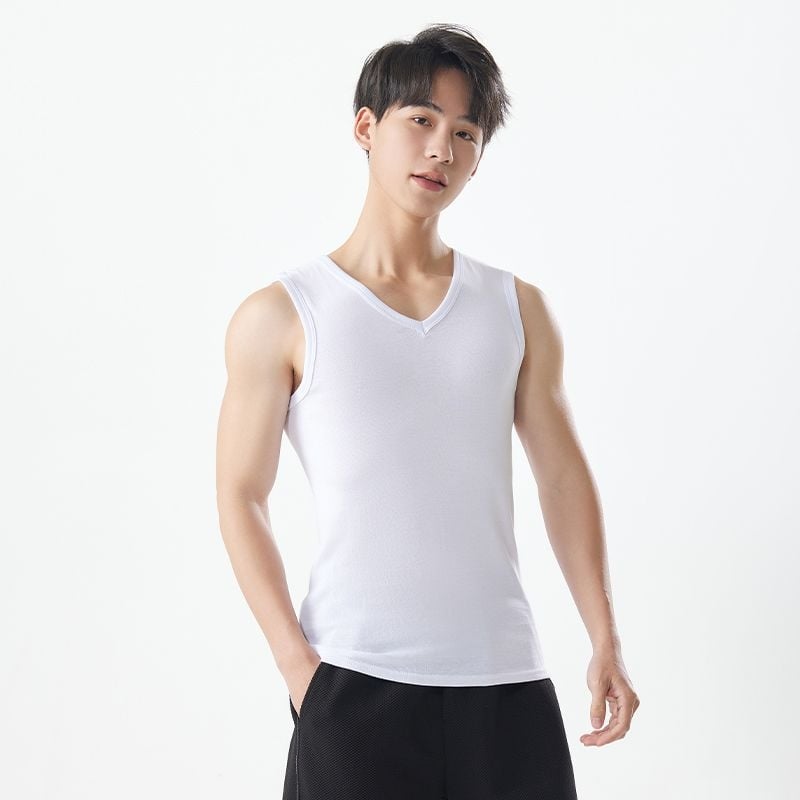 Pánska bavlnená vesta s širokými ramenami, bez rukávov, V-krk, voľnočasový štýl, 95–100% bavlna, gramáž tkaniny 181–200 g/m²