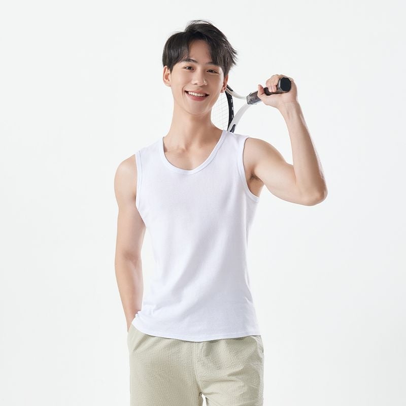 Pánska bavlnená vesta s širokými ramenami, bez rukávov, V-krk, voľnočasový štýl, 95–100% bavlna, gramáž tkaniny 181–200 g/m²