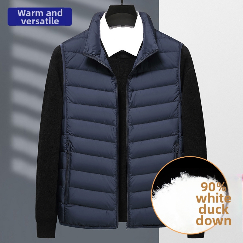 Unisex ľahká vesta s perím, so zipsom, stojací golier, na zimu; vonkajší materiál: nylon, podšívka: polyester, výplň: biele kačacie perie