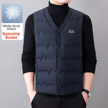 Pánska péřová vesta, bez rukávov, V-krk, zapínanie na jeden rad gombov, obsah peria 91–95%, náplň 80–105 g