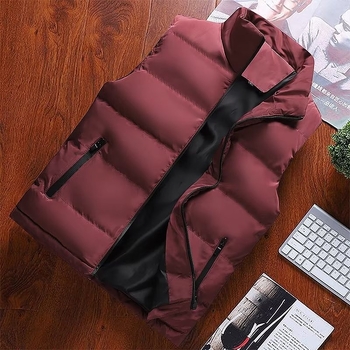 Pánska vesta bez rukávov s polyesterovou výplňou a podšívkou, bez kapucne, korejský štýl, rovný lem