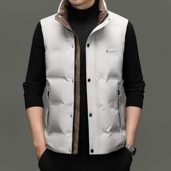 Pánska zimná vesta s páperím, stojací golier, zips vpredu, výplň bieleho kačacieho páperia 52%