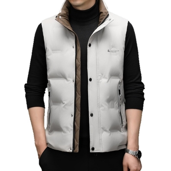 Pánska zimná vesta s páperím, stojací golier, zips vpredu, výplň bieleho kačacieho páperia 52%