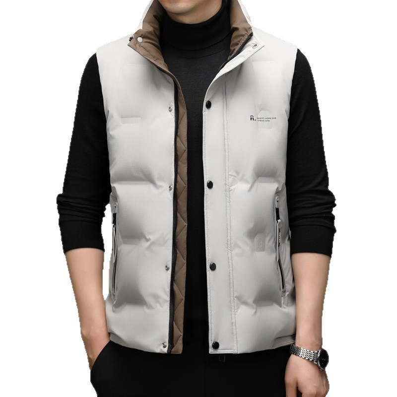 Pánska zimná vesta s páperím, stojací golier, zips vpredu, výplň bieleho kačacieho páperia 52%