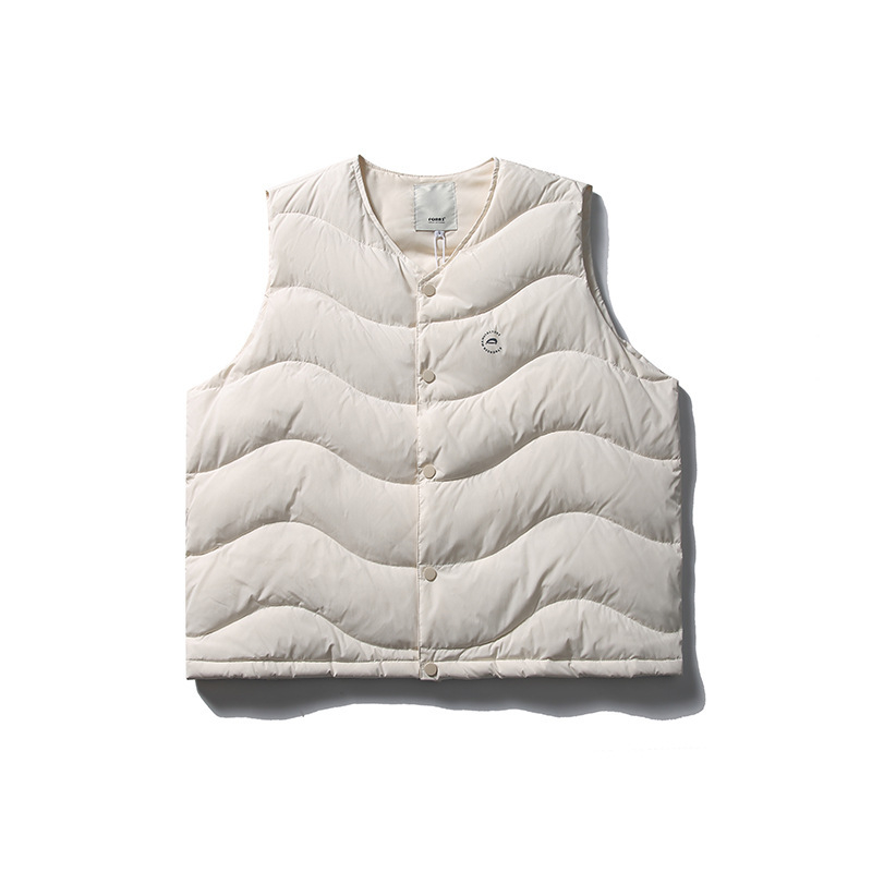 Nylonová vesta s výplňou z bieleho kačacieho pádu, podiel peria 86–90%, japonský retro štýl