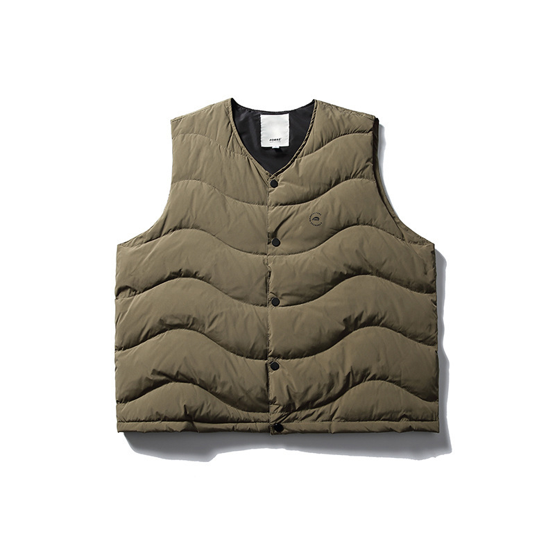 Nylonová vesta s výplňou z bieleho kačacieho pádu, podiel peria 86–90%, japonský retro štýl