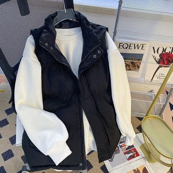 Pánska vesta z peria s stojacim golierom - Corduroy látka, 100% Goose Down, vonkajšia tkanina Polypropylene, Hong Kong štýl