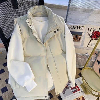 Pánska vesta z peria s stojacim golierom - Corduroy látka, 100% Goose Down, vonkajšia tkanina Polypropylene, Hong Kong štýl