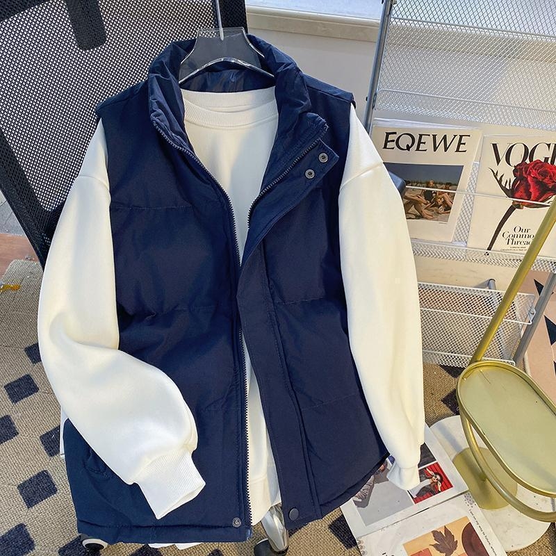 Pánska vesta z peria s stojacim golierom - Corduroy látka, 100% Goose Down, vonkajšia tkanina Polypropylene, Hong Kong štýl