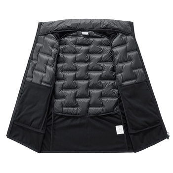 Mužská športová vesta z peria so stojacim golom – 86–90% perja, výplň <100 g, výplň: biele kačacie perie, hlavný materiál: nylon