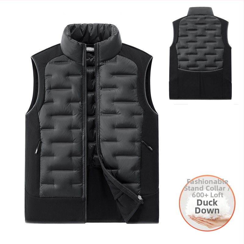 Mužská športová vesta z peria so stojacim golom – 86–90% perja, výplň <100 g, výplň: biele kačacie perie, hlavný materiál: nylon