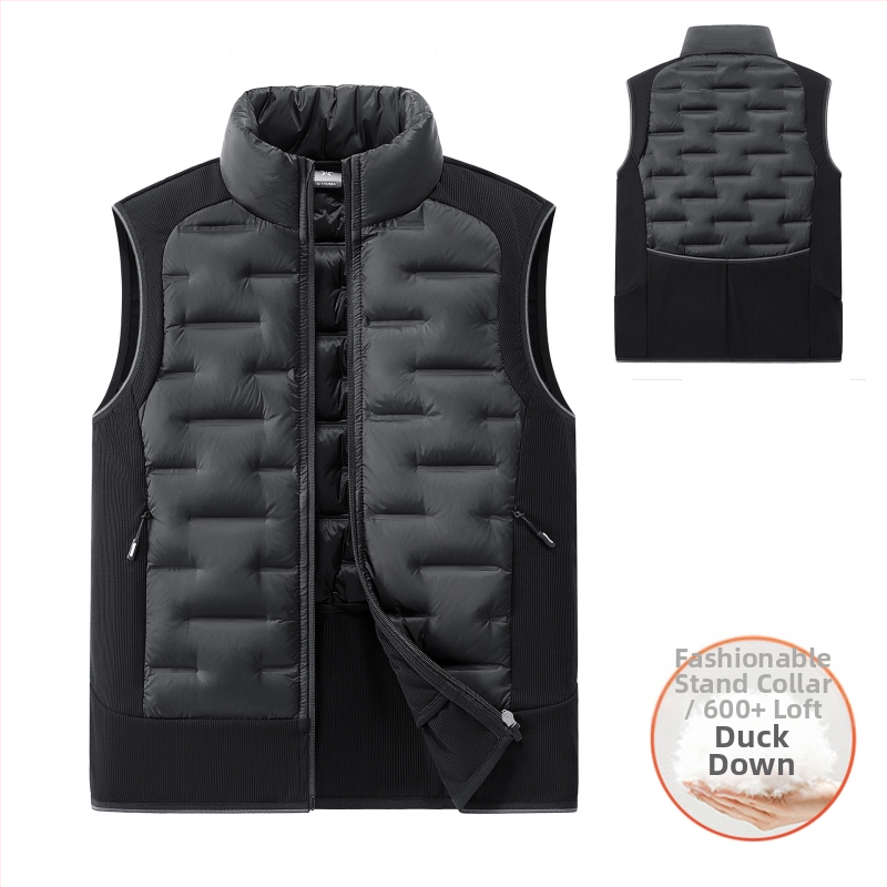 Mužská športová vesta z peria so stojacim golom – 86–90% perja, výplň <100 g, výplň: biele kačacie perie, hlavný materiál: nylon