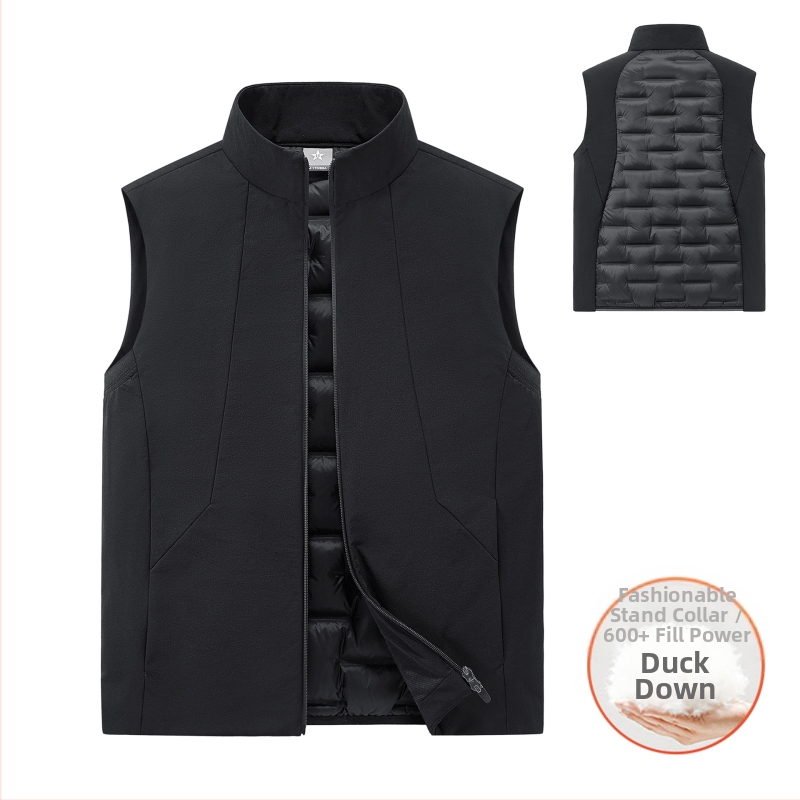 Mužská športová vesta z peria so stojacim golom – 86–90% perja, výplň <100 g, výplň: biele kačacie perie, hlavný materiál: nylon