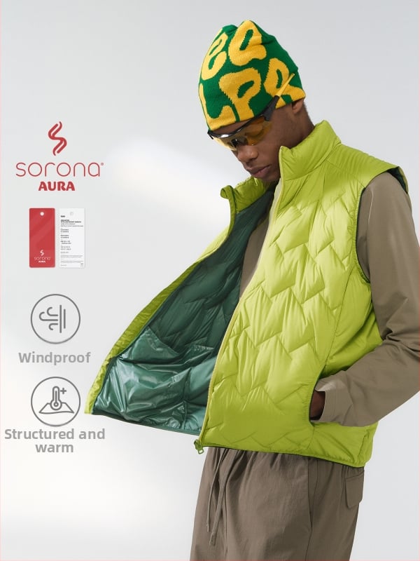 Pánska ľahká páperová vesta s bielym kačacím páperom, výplň 86-90%, stojací golier, zips, s taškou na skladovanie, zima 2025