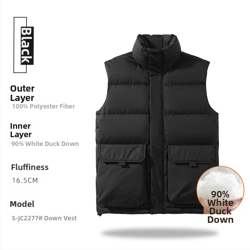 Hlboká vesta s výplňou husieho peria, stojací golier, zips, viac vreciek, zimné oblečenie