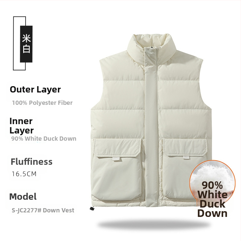 Hlboká vesta s výplňou husieho peria, stojací golier, zips, viac vreciek, zimné oblečenie