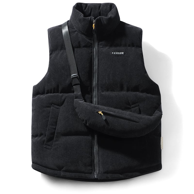 Vesta z kordúrovej bavlny, bez rukávov, voľný strih, obojstranné nosenie, teplo na jeseň i zimu
