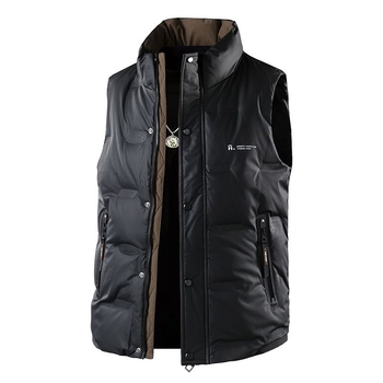 Pánska páperová vesta s stojacim golierom, výplň z bieleho kačacieho peria, plniaca sila 550, obsah peria 46-50%, bežná dĺžka