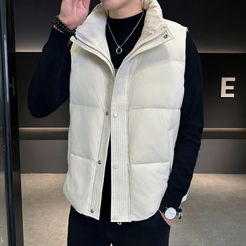 Pánska zimná vesta s páperím, výplň kačacieho páperia, stojaci golier, zips, hrubá látka, korejský štýl, bežné zimné oblečenie