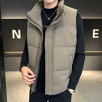 Pánska zimná vesta s páperím, výplň kačacieho páperia, stojaci golier, zips, hrubá látka, korejský štýl, bežné zimné oblečenie