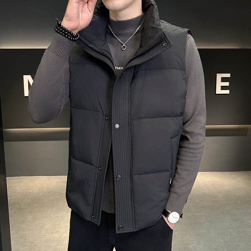 Pánska zimná vesta s páperím, výplň kačacieho páperia, stojaci golier, zips, hrubá látka, korejský štýl, bežné zimné oblečenie