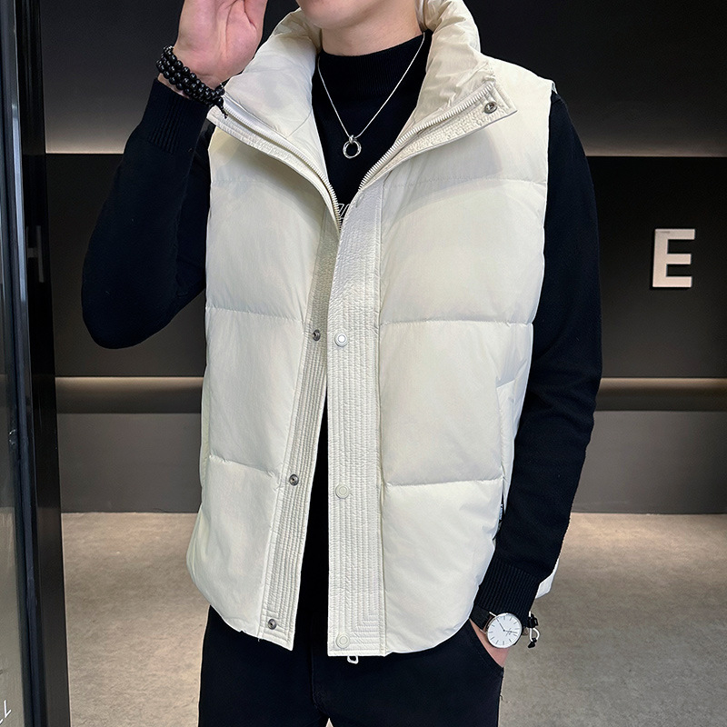 Pánska zimná vesta s páperím, výplň kačacieho páperia, stojaci golier, zips, hrubá látka, korejský štýl, bežné zimné oblečenie