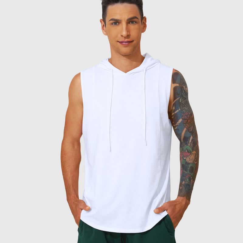 Pánska bezruková vesta s kapucňou – priedušná, rýchloschnúca, 100% polyester, na beh a fitness (leto/jar)