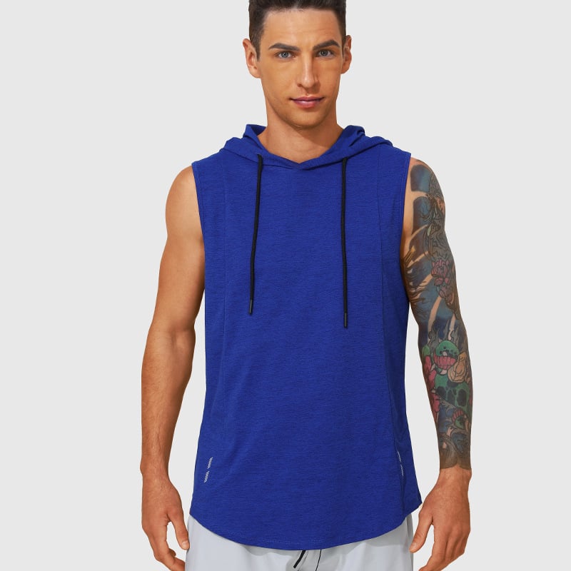 Pánska bezruková vesta s kapucňou – priedušná, rýchloschnúca, 100% polyester, na beh a fitness (leto/jar)
