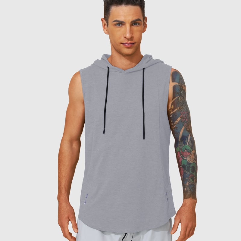 Pánska bezruková vesta s kapucňou – priedušná, rýchloschnúca, 100% polyester, na beh a fitness (leto/jar)