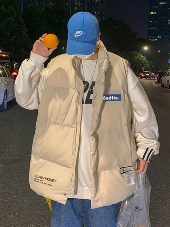 Памучна жилетка с полиестерен пълнеж, без качулка, стил Хонгконг, свободна кройка, удебелена материя