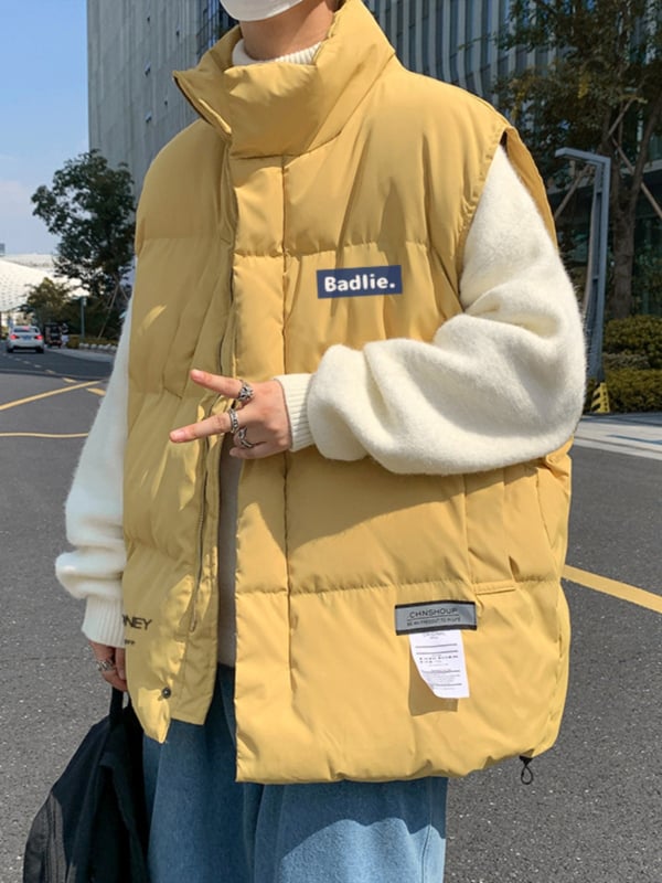 Ανδρικό γιλέκο από βαμβάκι με γέμισμα πολυεστέρα, χωρίς κουκούλα, στυλ Χονγκ Κονγκ, άνετη γραμμή, παχύ ύφασμα