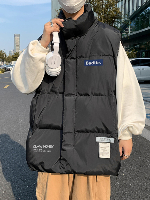 Bavlnená vesta s výplňou z polyesteru, bez kapucne, štýl Hongkong, voľný strih, hrubšia látka