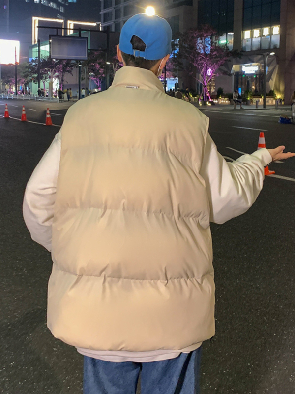 Bavlnená vesta s výplňou z polyesteru, bez kapucne, štýl Hongkong, voľný strih, hrubšia látka